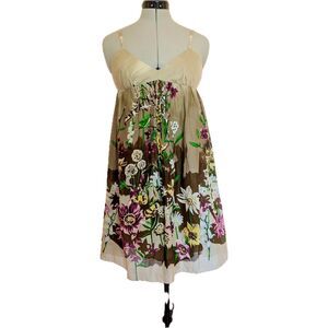 VTG 90s/Y2K BCBG MaxAzria Empire Waist Floral Silk & Cotton Mini Slip Dress Sz S